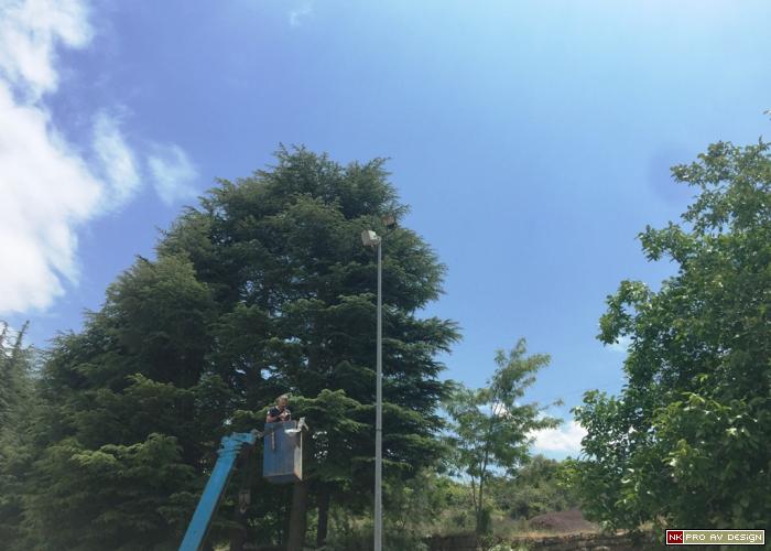 outdoor loudspeakers crane install